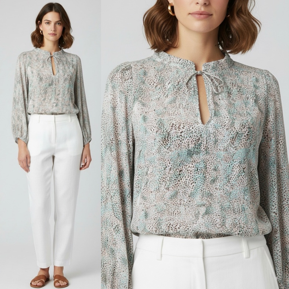 Poupette St. Barth Viscose Puff Sleeve V-neck Pull Over Blouse Sz. Small
